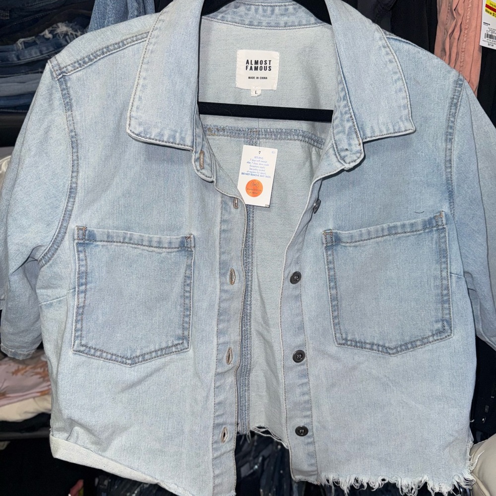 Almost Famous Sky Blue Denim Jacket Shacket crop
